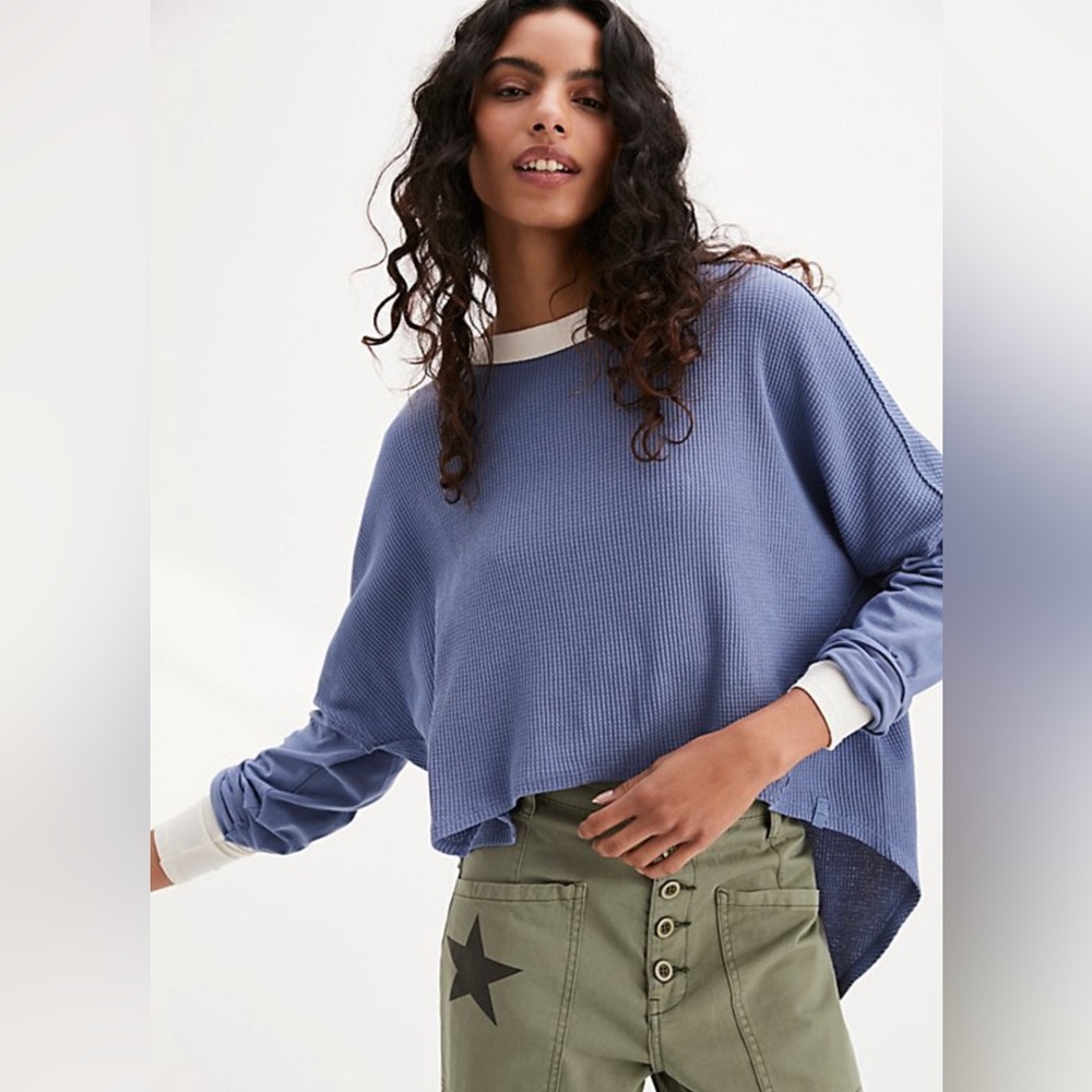 Free People Blue and White Women's Top